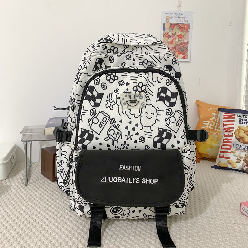 『A235277』日系百搭雙色塗鴉雙肩包