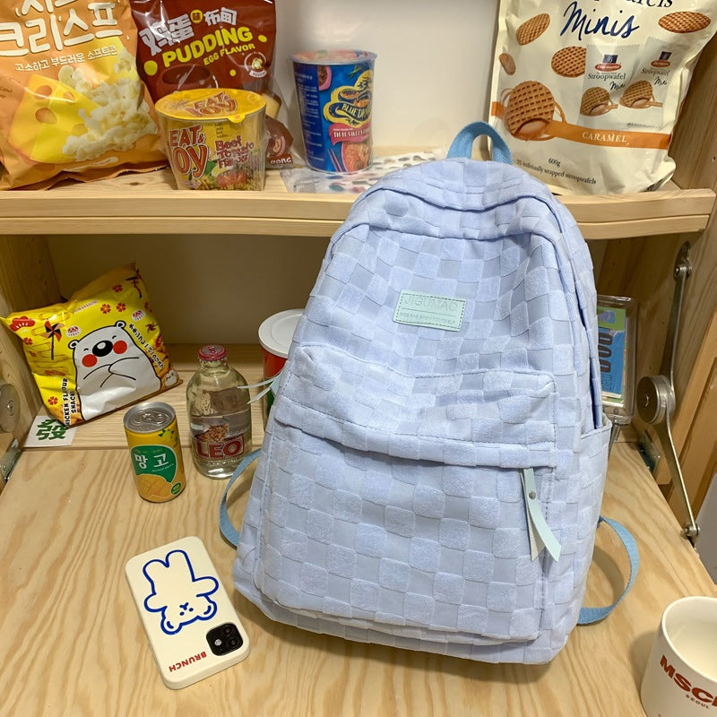 『A237302』韓版純色方格大容量書包