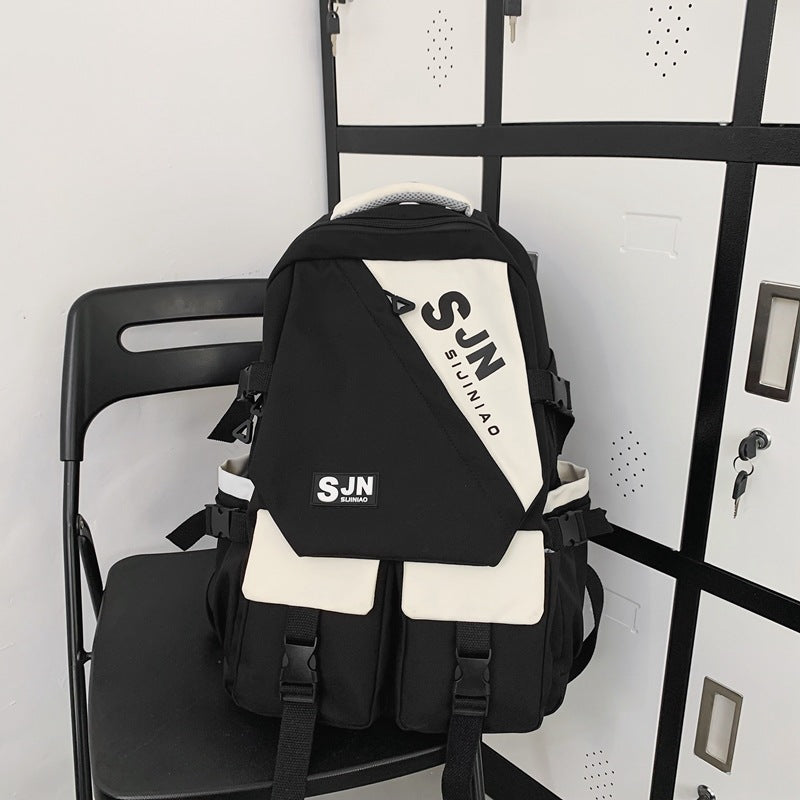 『A2332033』韓版潮流拚色大容量雙肩包